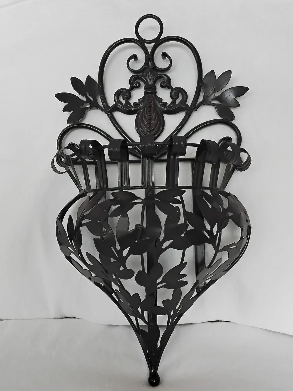 Vtg Dark Brown Metal Wall Pocket Planter